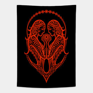 Red Gemini Zodiac Sign Tapestry