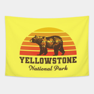 Yellowstone National Park Bear Sunset Yellow Tapestry