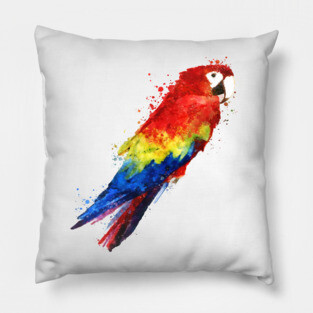 Dramabite Watercolor scarlet macaw parrot animal bird artistic Pillow