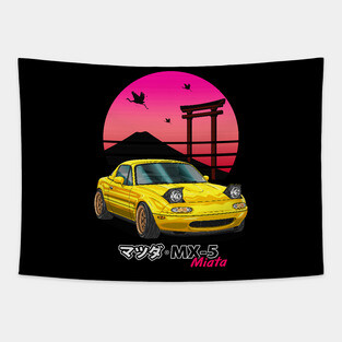 Yellow MX5 Miata JDM Legend Tapestry
