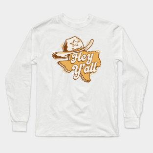 Retro Hey Y'all Texas // Vintage Texas Cartoon Long Sleeve T-Shirt