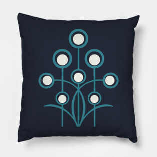 Teal Art Deco geometric flower motif Pillow