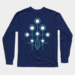 Teal Art Deco geometric flower motif Long Sleeve T-Shirt