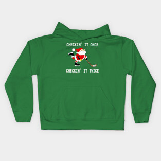 Hockey Christmas Santa Checking It Once Kids Hoodie