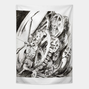 Steampunk clock Tapestry