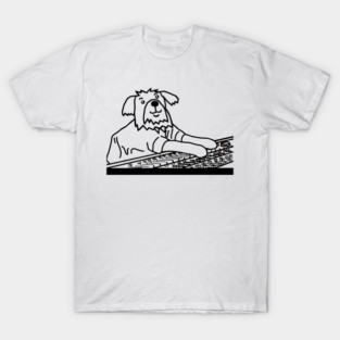 Dog in Control of the Music Mixer Line Drawing T-Shirt