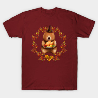 Thanksgiving Bear With Turkey Dinner T-Shirt