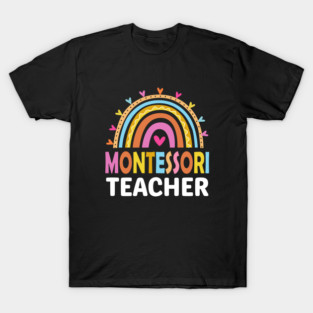 Montessori Teacher Rainbow Leopard Back To School T-Shirt