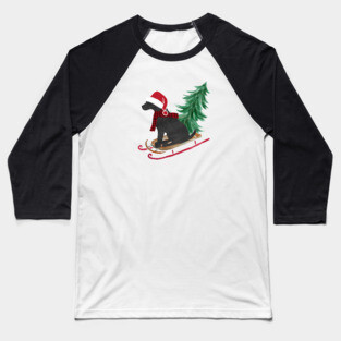 Black Lab Christmas Sled Baseball T-Shirt