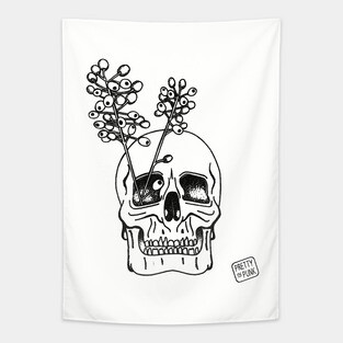Inktober Poisonous Plants Skull Tapestry