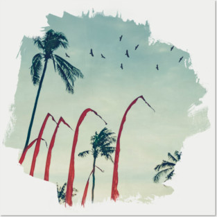 Coconut Palm Trees And Red Flags Posters and Art
