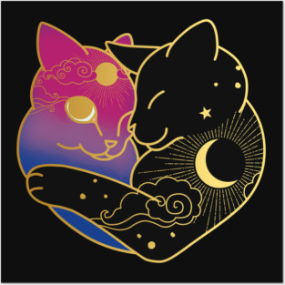 Bisexual Celestial Cat Heart Posters and Art