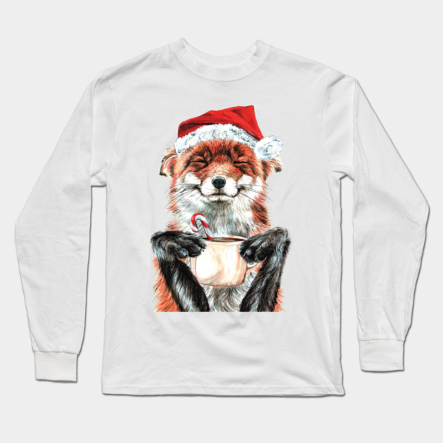 Morning Fox Christmas Long Sleeve T-Shirt by Holly Simental