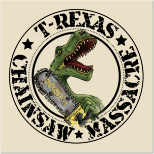 T-rex, T-rexas chainsaw massacre, dinosaur horror Posters and Art