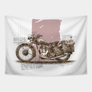 Royal Enfield Motorbike Sketch Drawing Tapestry