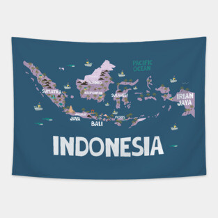 Indonesia Illustrated Map Tapestry