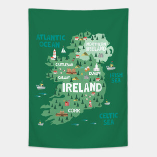 Ireland Illustrated Map Tapestry