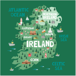 Ireland Illustrated Map Posters and Art