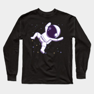 Floating Baby Astronaut Drawing Cartoon Space Design Long Sleeve T-Shirt