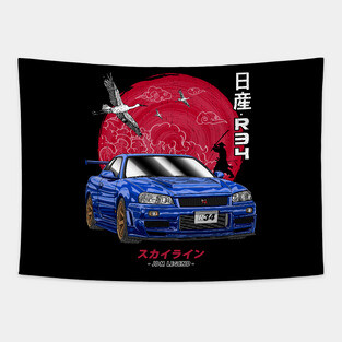 Nissan Skyline GTR R34 Back Print Tapestry