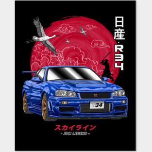 Nissan Skyline GTR R34 Back Print Posters and Art