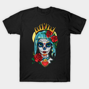 Santa muerte portrait with red roses T-Shirt