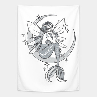 Mermaid Moon Fairy Tapestry