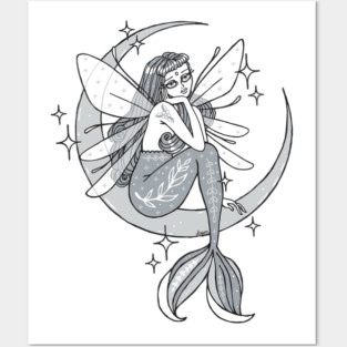 Mermaid Moon Fairy Posters and Art