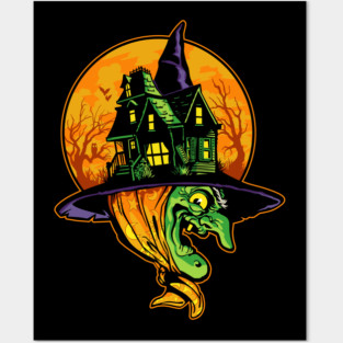 Halloween Haunted House Witch Posters and Art