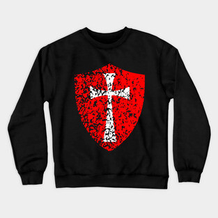 Knight Templar Crusader Distressed Red Cross Crewneck Sweatshirt