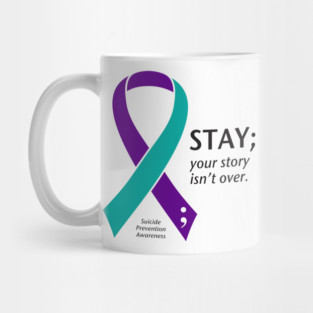Suicide prevention: Stay ribbon, black type Mug