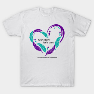 Suicide prevention: feather heart, black type T-Shirt
