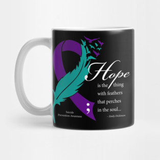 Suicide Hope Feather Ribbon, white type Mug