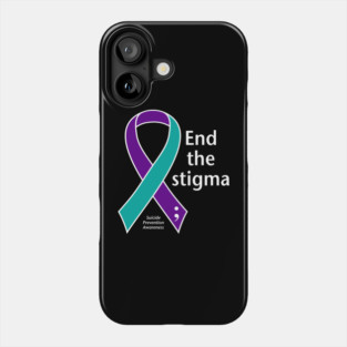 Suicide prevention: End the stigma ribbon, white type Phone Case
