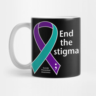 Suicide prevention: End the stigma ribbon, white type Mug