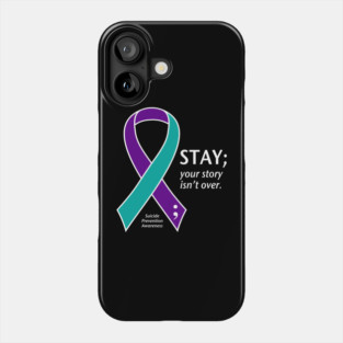 Suicide prevention: Stay ribbon, white type Phone Case