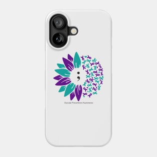 Suicide prevention semicolon flower, black type Phone Case
