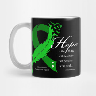 Mental health: hope ribbon, white type Mug