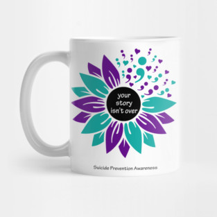 Suicide prevention: semicolon sunflower, black type Mug