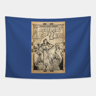 Resident Evil 8 Village fan art comic cover line art Tapestry