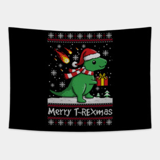 Merry t rex mas ugly christmas sweater Tapestry