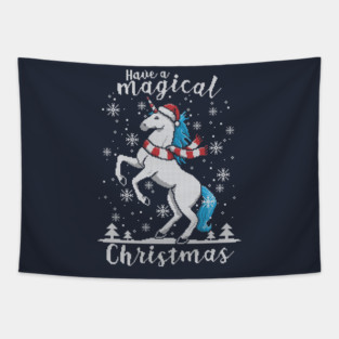 Magic unicorn ugly Christmas sweater Tapestry