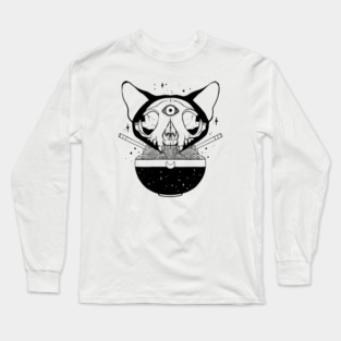 Cosmic Cat Skull Ramen Noodles Long Sleeve T-Shirt
