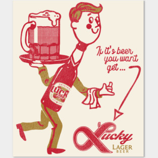Lucky Retro Defunct Beer Man Posters and Art