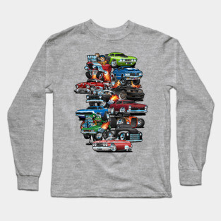 Car Madness! Muscle Cars and Hot Rods Cartoon Long Sleeve T-Shirt