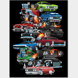 Car Madness! Muscle Cars and Hot Rods Cartoon Posters and Art