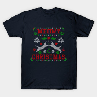 Meowy Christmas Cute Cat Lover Ugly Christmas Sweater Design T-Shirt
