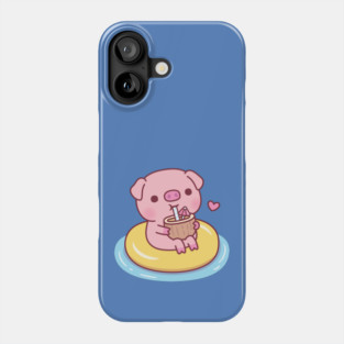 Cute Piggy Chilling On Pool Float And Drinking Coconut Water Phone Case