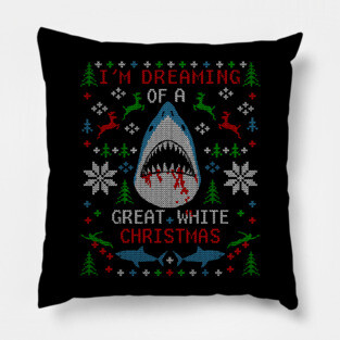 I'm Dreaming of a Great White Christmas Shark Ugly Christmas Sweater Pillow