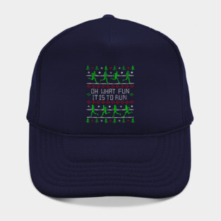 Funny Oh What Fun it is to Run Running Ugly Christmas Sweater Design Hat